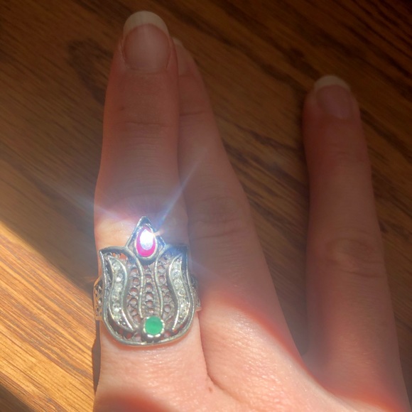 Gypsy Boho Ring ✨ Silver Gems Rhinestone Magical Witchy Bohemian Size 6 Vintage - Picture 6 of 8